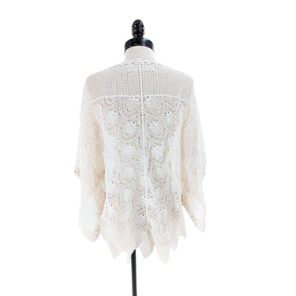 Sparrow Women Cream Batwing Sleeve Crochet Lace Cotton Poncho Size Medium - Picture 9 of 15